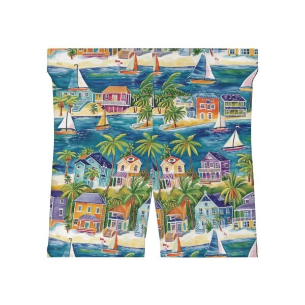 Beach Town with Sailboats - Multiple Beachy Colors - Women's Biker Shorts