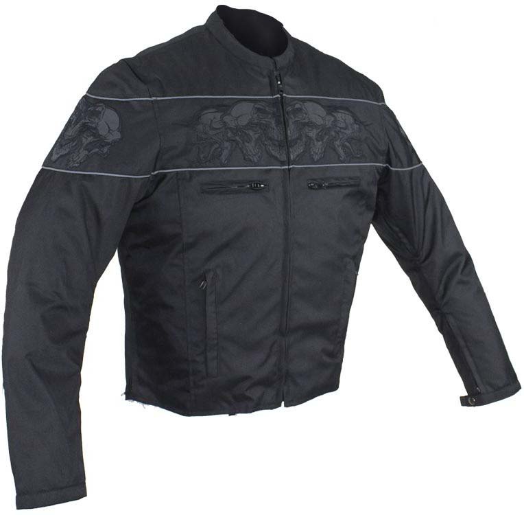 Textile Motorcycle Jacket - Reflective Skulls - Up To 64 - Concealed Carry Pockets - MJ825-CC-DL