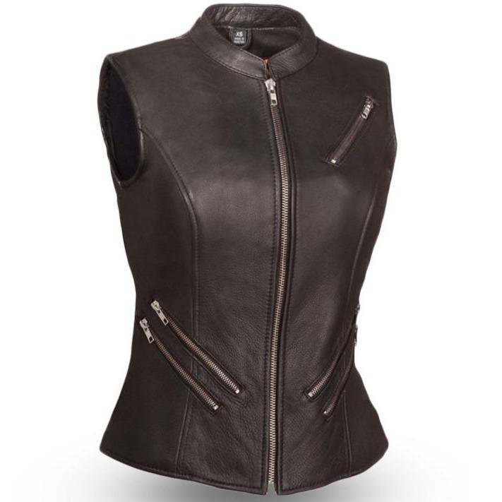 Leather Motorcycle Vest - Women's - Zipper - Fairmont - FIL512NOC-FM