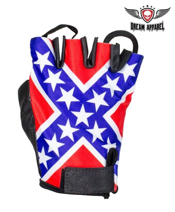 Leather Motorcycle Gloves - Rebel Flag - Unisex - Confederate - GL2038-N-DL