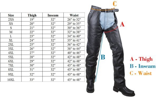 Leather Motorcycle Chaps - Braid Design - Men or Women - C326-01-CN-DL
