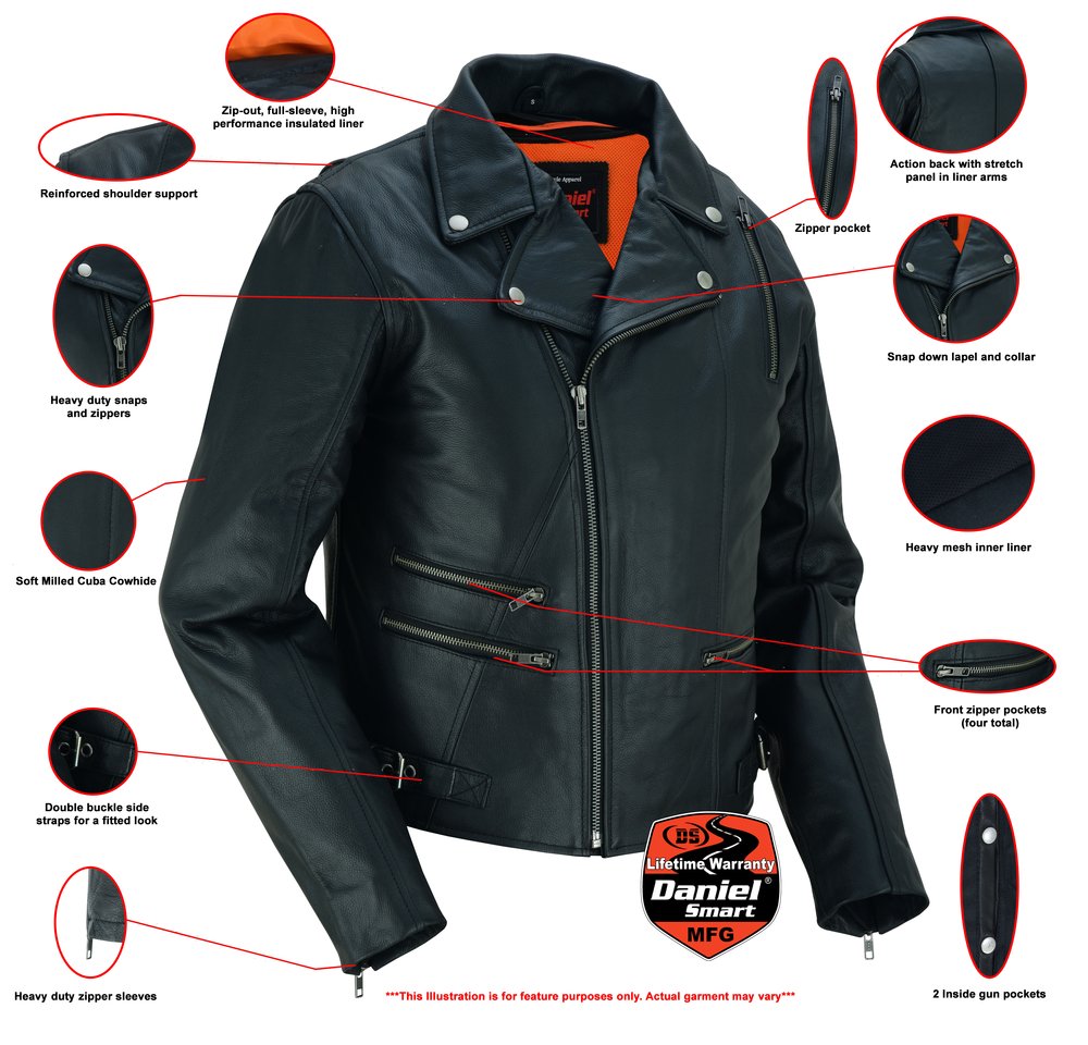 Leather Motorcycle Jacket - Women's - Updated and Stylish - Gun Pockets - DS804-DS