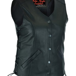 Leather Vest - Women's - Longer Body - Side Laces - Gun Pockets - DS206-DS