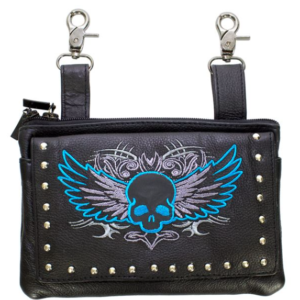 Leather Belt Bag - Teal Blue - Flying Skull Design - Handbag - BAG35-EBL10-TEAL-DL