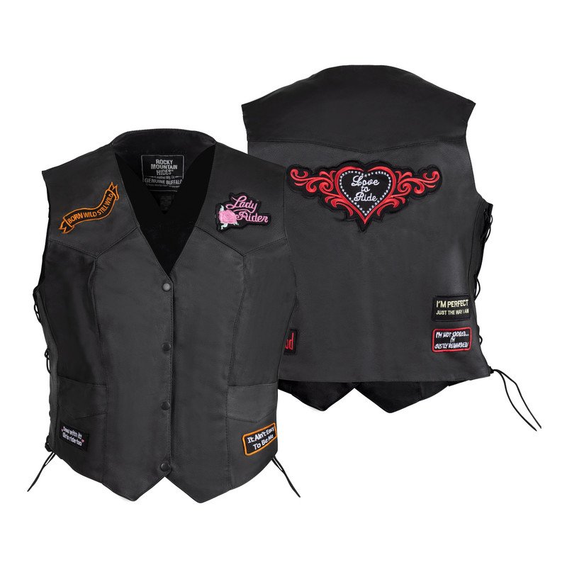 Leather Motorcycle Vest - Women's - Many Patches - BKVSLLP-BF