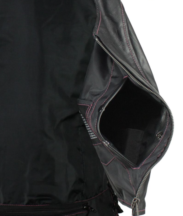 Leather Vest - Women's - Concealed Gun Pockets - Pink Stitching - LV8526-11-PINK-DL