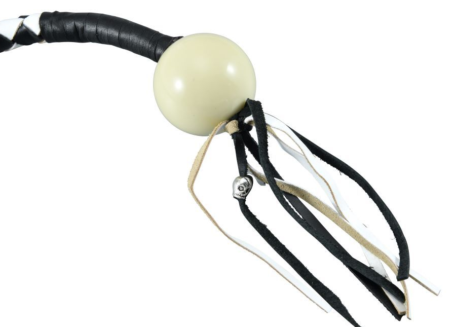 Get Back Whip - Black and White Leather - With White Cue Ball - 36 Inches - SKU GBW7-BB-36-DL