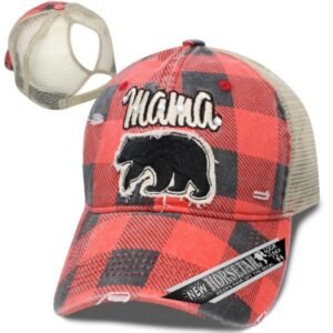 Distressed Buffalo Plaid - Ball Cap - Mama Bear - Red and Black - SHTVPM-DS