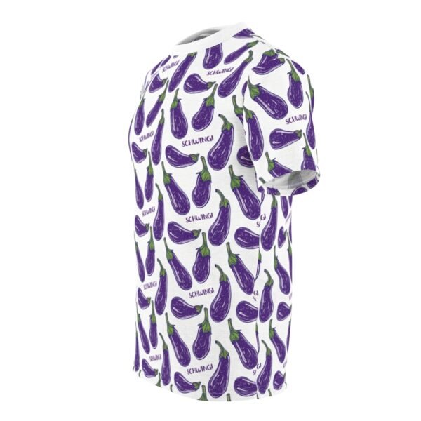 Doodle Eggplant Emoji - Text Schwing - Purple Green on White - Unisex Tee - T-Shirt