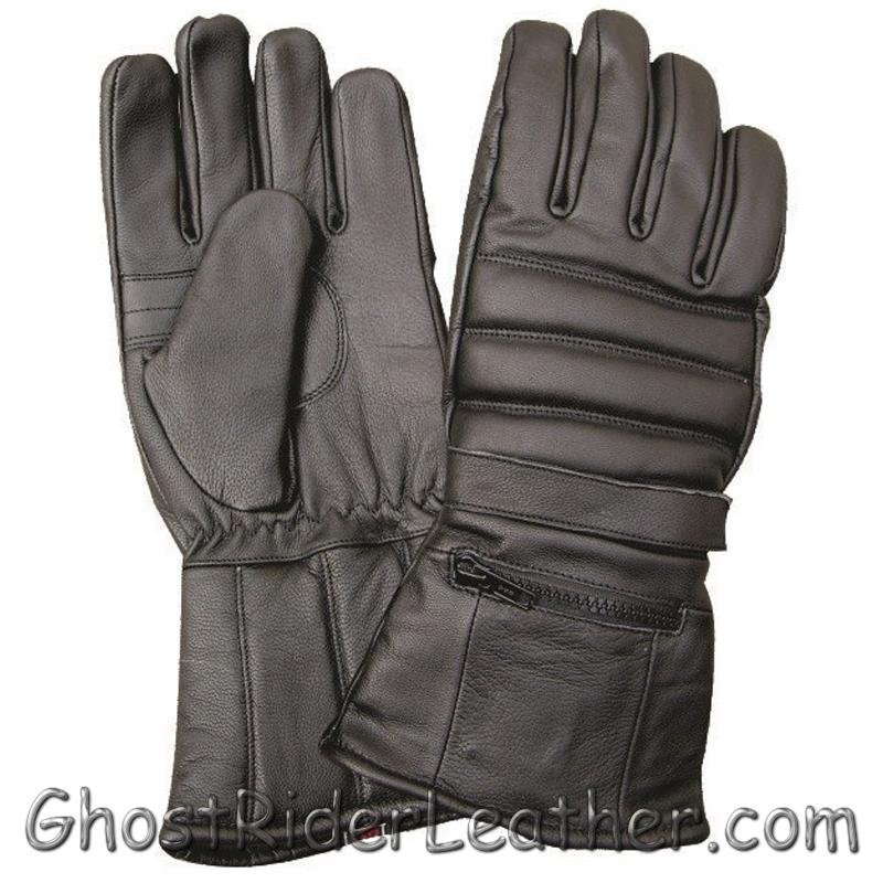 Full Finger Leather Riding Gloves with Rain Cover and Zipper Pocket - SKU GRL-AL3051-AL