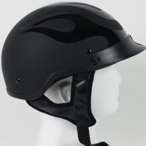 DOT Motorcycle Helmet - Flat Black Flames - Half Helmet - 1FBF-HI
