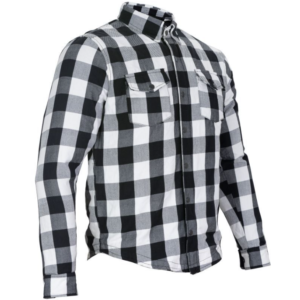 Flannel Motorcycle Shirt - Men's - Armor - Up To Size 5XL - White Black Plaid - SHR13-CC-DL