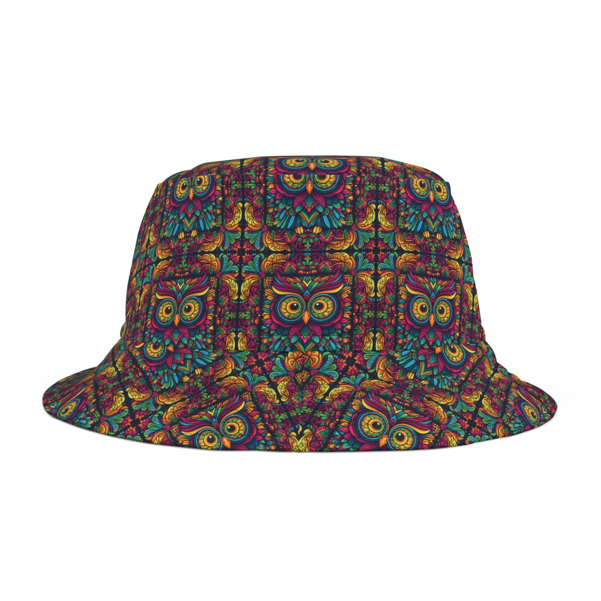 Colorful Owl Mandala Pattern - Multi Colors on Black - Biker Bucket Hat