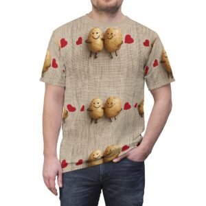 Potatoes in Love - Burlap - Red Hearts - Valentine's Day - Unisex Cut & Sew Tee (AOP)
