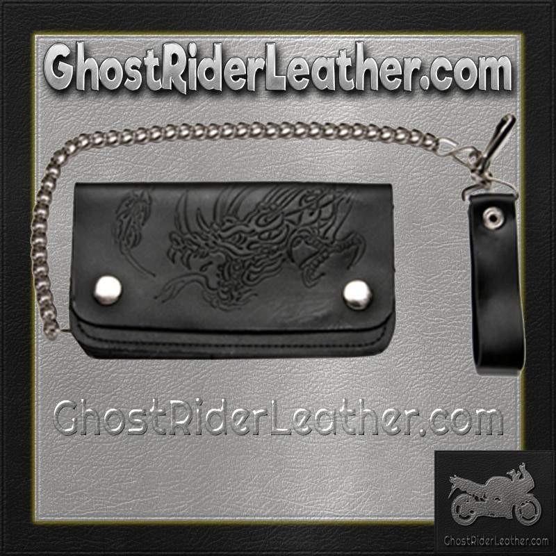 Leather Chain Wallet - Embossed Dragon - Bifold - WALLET8-DL