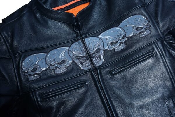 Leather Motorcycle Jacket - Men's - Biker - Up To 6XL - Reflective Skulls - DS700-DS