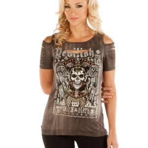 Women's Sliced Front Shirt - Devilish Design - 7725GRY-MW-DS