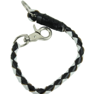Key Chain - Get Back Whip Style  in Black and White Leather - 14 Inches Long - SKU KC-GBW7-DL