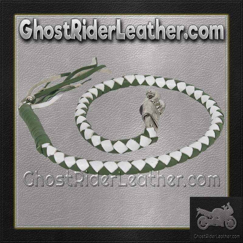 Get Back Whip in White and Green Leather - Motorcycle Accessories - SKU GRL-GBW17-11-DL