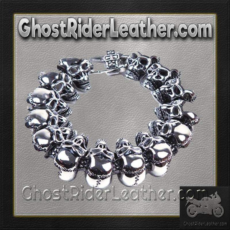Stainless Steel Biker Bracelet with Skulls - SKU GRL-BR27-DL