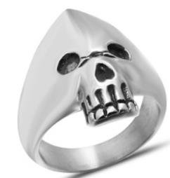 Hooded Skull Biker Ring - Stainless Steel - Biker Jewelry - Biker Ring - R130-DS
