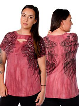 Women's Sliced Short Sleeve Shirt - Wing Graphics and Stones - 7726BRG-MW-DS