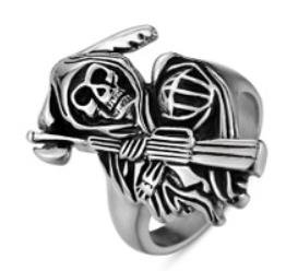 Skull Grim Reaper Biker Ring - Stainless Steel - Biker Jewelry - Biker Ring - R103-DS