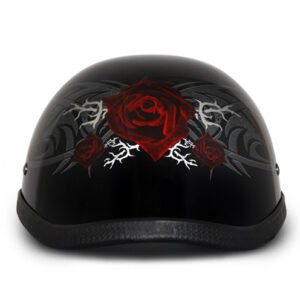 Novelty Motorcycle Helmet - Tribal Red Rose - Eagle Shorty - 6002SFR-DH