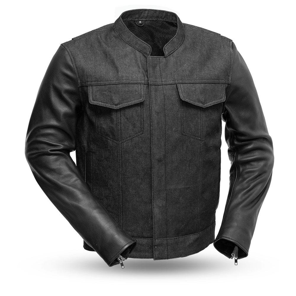 Denim and Leather Motorcycle Jacket - Men's - Up To 5XL - Cutlass - FIM266DML-FM