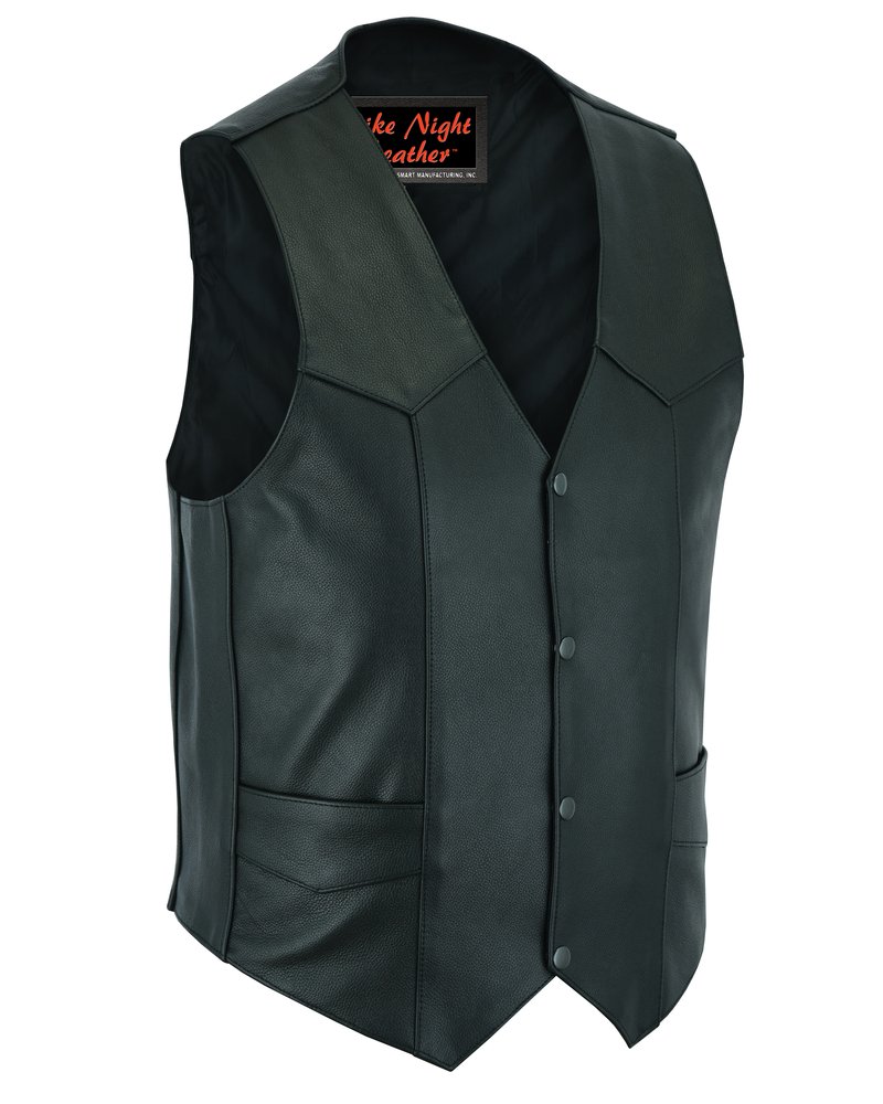 Leather Motorcycle Vest - Men's - Plain Sides - Up To Size 66 - DS104-DS