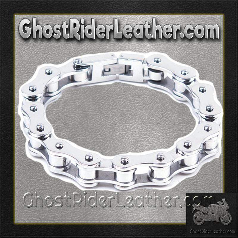 Stainless Steel Single Link Motorcycle Chain Bracelet - SKU GRL-BR12-DL