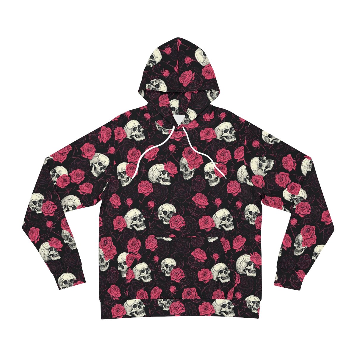 Skulls and Roses - Pink White on Black - Fashion Hoodie (AOP)