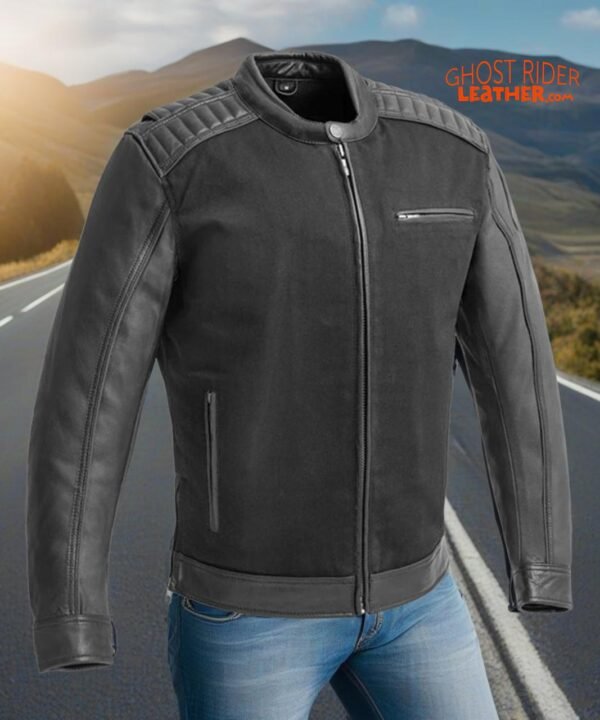 Leather and Twill Motorcycle Jacket - Men's - Up To Size 5XL - Biker Jacket - Daredevil- FIM260TW-FM