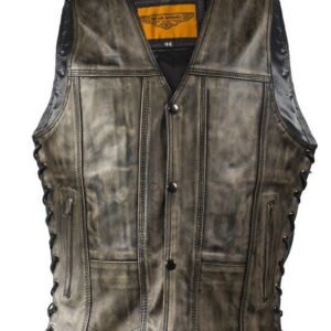 Leather Motorcycle Vest - Men's - Distressed Brown - 10 Pocket - MV310-12-DL