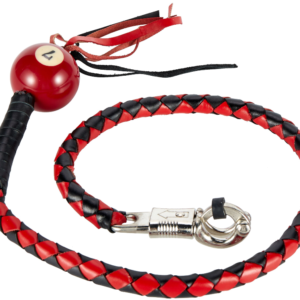 Get Back Whip - Black and Red Leather - With Pool Ball - 42 Inches - SKU GBW6-BB-DL