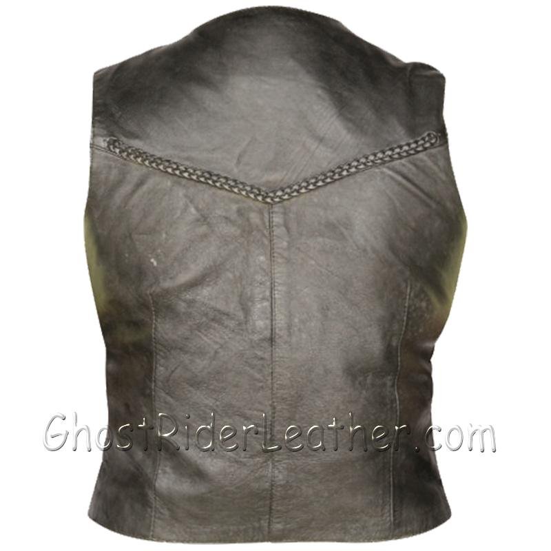 Leather Motorcycle Vest - Women's - Braid Trim - AL2302-AL