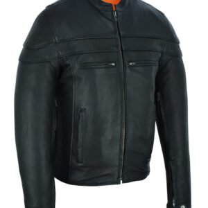 Leather Motorcycle Jacket – Men’s – Biker – Big and Tall – Racer – DS701TALL-DS