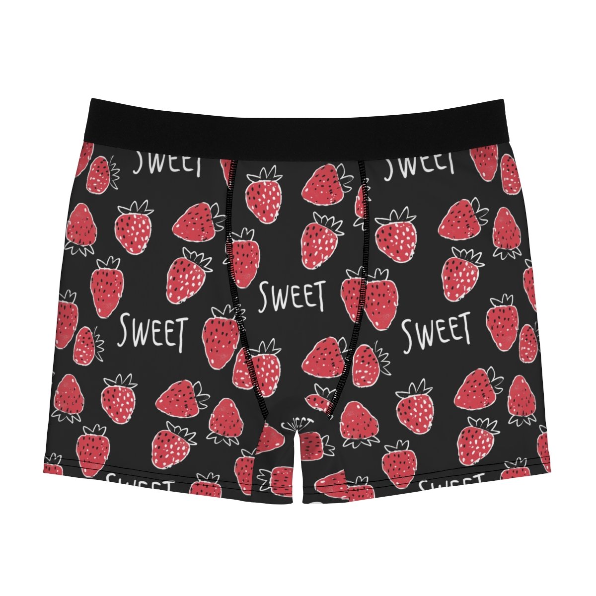 Doodle Strawberries - Sweet Red White on Black - Men's Boxer Briefs (AOP)