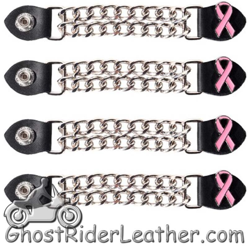 Set of Four Pink Ribbon Cancer Awareness Vest Extenders with Chrome Chain - AC1101-DL