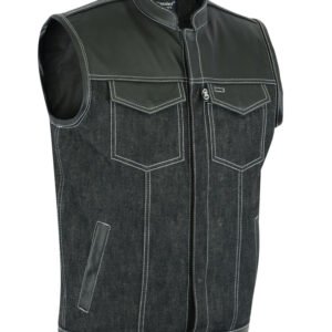 Denim and Leather Motorcycle Combo Vest - Men's - Upgraded Gun Pockets - Up To 10XL - DM900-DS