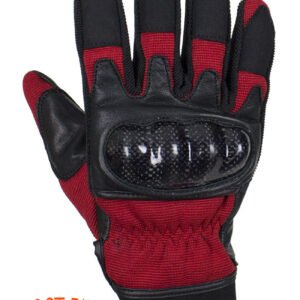 Leather Gloves - Men's - Full Finger - Knuckle Protector - Red - GLZ108-RED-DL