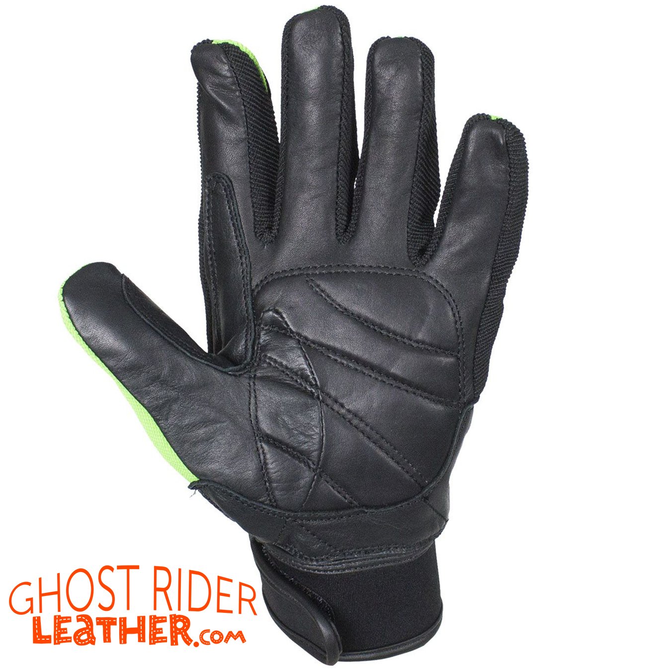Leather Gloves - Men's - Full Finger - Knuckle Protector - Green - GLZ108-GREEN-DL