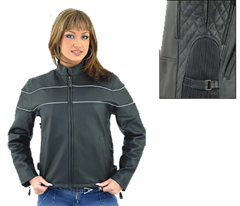 Women's Reflective Piping Leather Racer Jacket with Air Vents - SKU LJ7900-09-DL