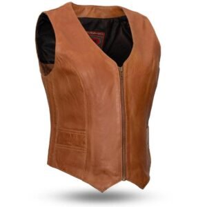 Leather Motorcycle Vest - Women's -  Whiskey or Black - Savannah - FIL544SDM-FM