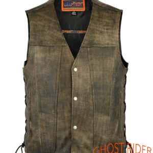 Leather Motorcycle Vest - Men's - Antique Brown - Up To Size 8XL - Side Laces - Big and Tall - DS107-DS