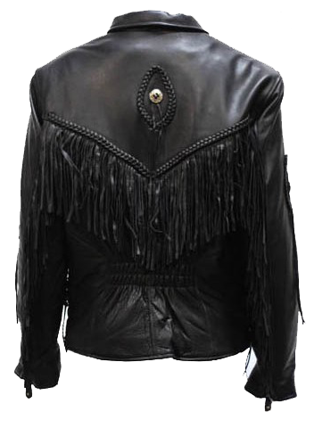 Women's Leather Motorcycle Jacket with Braid and Fringe Design - SKU LJ280-DL