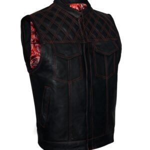 Leather Vest - Men's - Motorcycle Club - Red Paisley Lining - Up To 62 - MV7320-RT-PD-88-DL