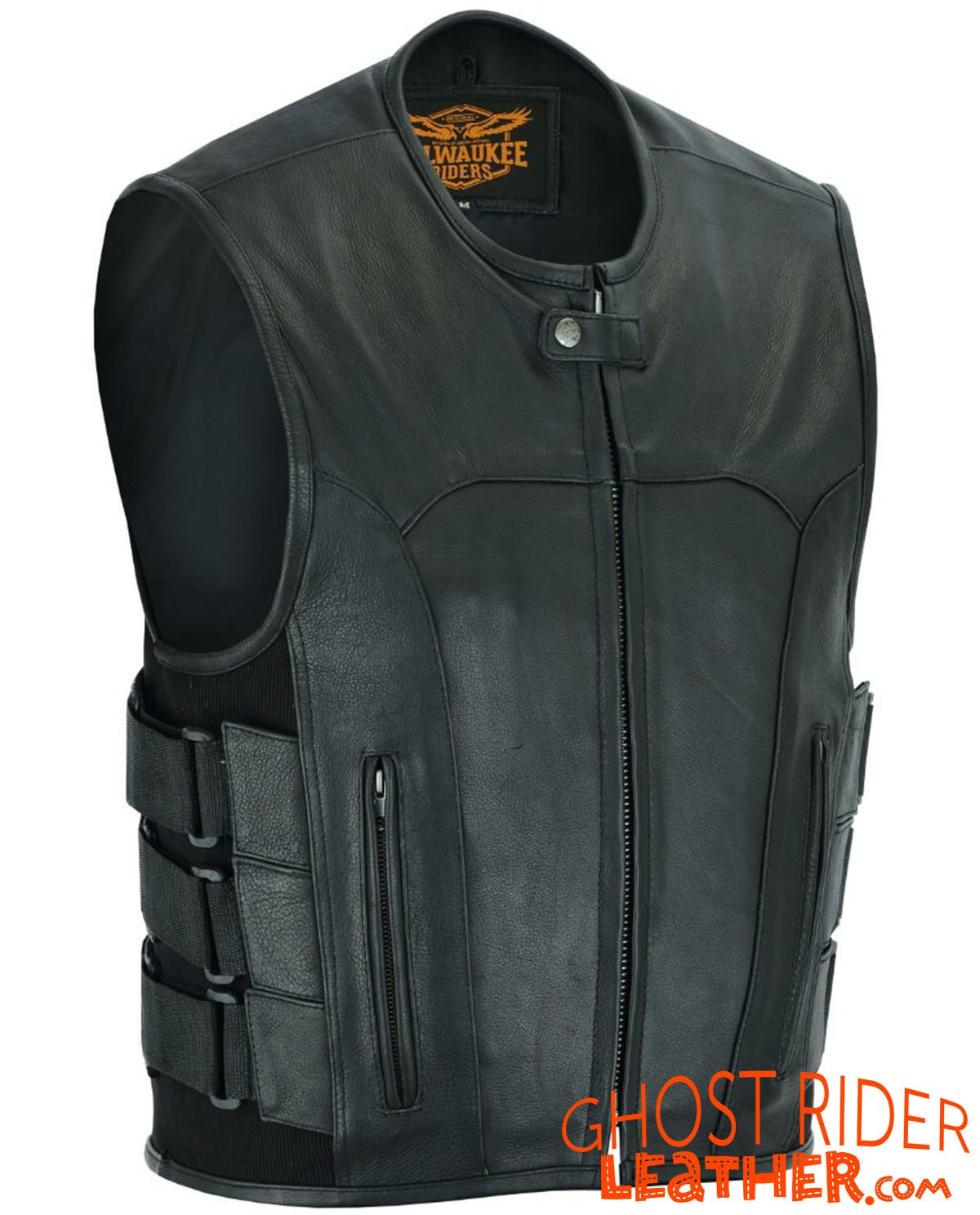 Leather Motorcycle Vest - Men's - Up To Size 5XL - Tactical - SWAT - MR-MV315-11-DL