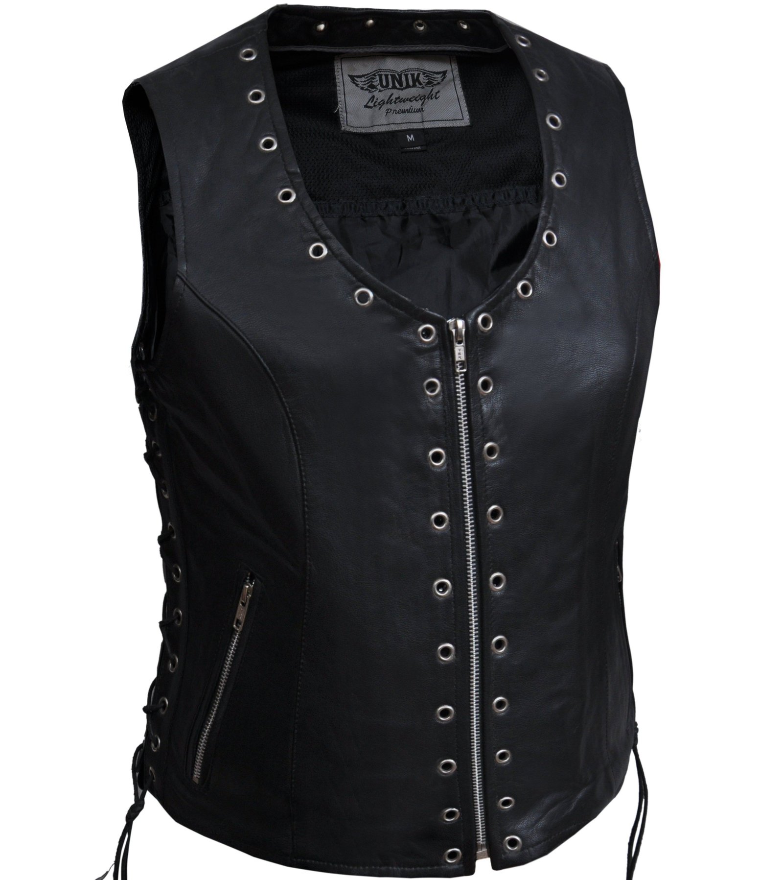 Leather Vest - Women's - Zippered - Lightweight - Eyelets Design -2682-NG-UN