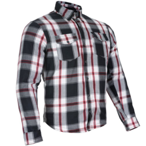 Flannel Motorcycle Shirt - Men's - Armor - Up To Size 5XL - Red White Black Plaid - SHR14-CC-DL